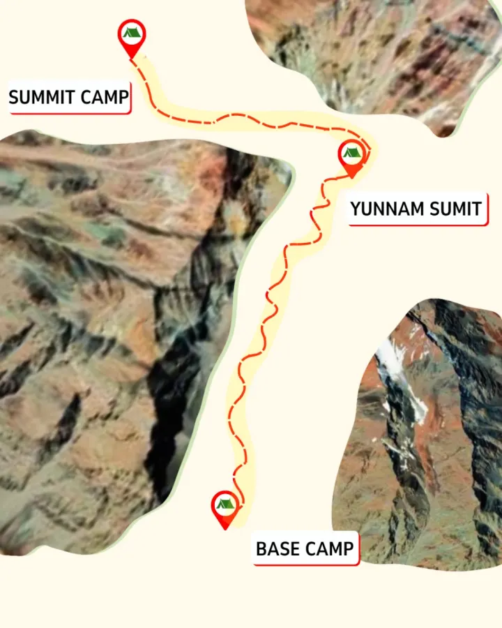 Yunam peak 6110m carte d'itinéraire